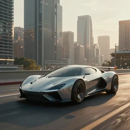 immaculate wide shot ambient occlusion of a retrofuturistic concept vehicle, cycles render, turbosquid, wide, metropolis