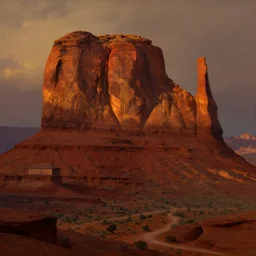 a beautiful epic dramatic ethereal painting of deep red sandstone buttes and mesas | golden hour, dramatic lighting, chiaroscuro, art nouveau, art deco | by mark maggiori | trending on artstation