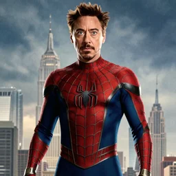 Robert Downey jr in the Spider-Man suit, movie poster
