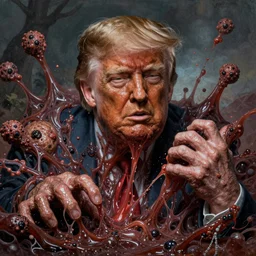 donald trump's disgusting true form bursting from within, gross, slimy, sleazy, pustules, high details, intricate details, by shel silverstein
