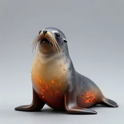 a beautiful art toy figurine of a anguished south american fur seal, oiled and fire, tonemapped