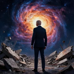 dark joe biden standing in front of the collapse of the universe, painting