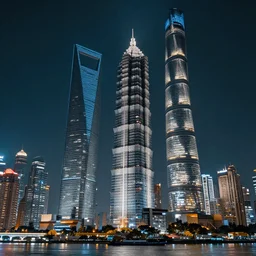 “cyberpunk Shanghai, ultra futuristic, ascension of humanity, intelligence, and reality with thousands of mega skyscrapers”