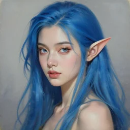 beautiful elf woman, long blue hair, very beautiful features,, painting by alphonse muca, greg ruthowski, craig mullins, ruan jia, wlop, very beautiful and detailed, artstation, high quality
