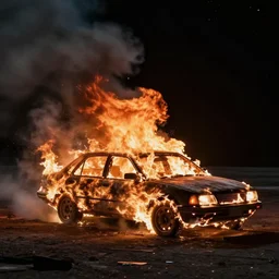 movie still of a burning car in outer space