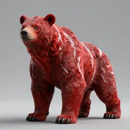fantasy CGI VFX crimson red draconic bear monster creature with white stripes
