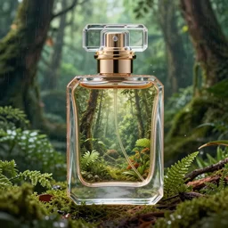 female feminine perfume bottle concept art hyperrealistic intricately detailed rainforest background