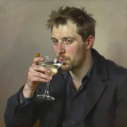 portrait of mike stoklasa drinking a martini, oil on canvas by william sidney mount, trending on artstation