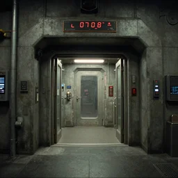 underground lab entrance, sci-fi, ancy, futuristic, technology, realistic, 80k, 8mm, Grainy, Panavision