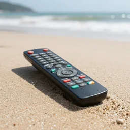 a remote control on a beach