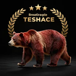 red bear walking to the left on a black background, logo