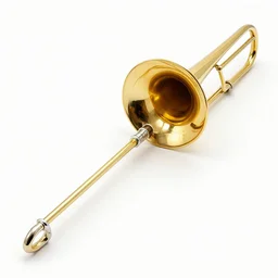 amber trombone, 8k product photo, isolated on a pure white background, centered, entire object in frame, sharp focus, soft studio lighting