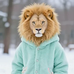 aesthetic portrait commission of a albino male furry anthro lion wearing a cute mint colored cozy soft pastel winter outfit, winter atmosphere. character design by chunie, kristakeshi, sigmax