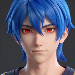 3D render of an anime man with blue hair,red eyes,octane render,ray tracing,super detailed,hyperdetailed,detailed face,professional model,professional lighting,3 point lighting,soft shadows,photorealistic,art by greg rutkowski,digital art,trensing on artstation,trendimg on deviantart4k