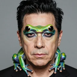 a close - up portrait photo of steve buscemi poison frog by erwin olaf, make - up art and styling by takahashi murakami