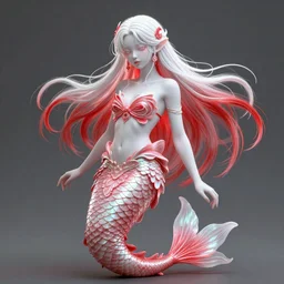 albino maiko as a mermaid with very long hair, red and white neon, concept art, intricate details, highly professionally detailed, cgsociety, highly detailed -