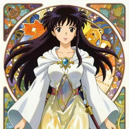 medieval fantasy heroine, symmetrical, detailed, Studio 4°C, makoto shinkai, yuya nagai, Ilya Kuvshinov, murata range, kawaii, vibrant bright colors,matte, smooth, japanese, beautiful, alphonse mucha, jean giraud, high saturation, fantasy, 1990s