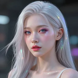 beautiful albino Asian girl by Hiroaki Samura, unreal engine octane, colorful, portrait, gliter, depth of field, 8k