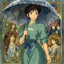 anime girl standing in the rain, art by studio ghibli and ilya kuvshinov, portrait, intricate, highly detailed, digital painting, anime!! trending on pixiv fanbox, trending on artstation, concept art, sharp focus, illustration art by makoto shinkai and artgerm and greg rutkowski and alphonse mucha