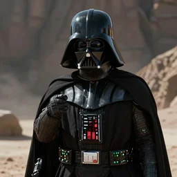 Rey Skywalker as Darth Vader removing her helmet, film still from Star Wars
