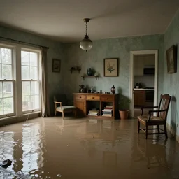 flooded house interior, hyperdetailed, octane, hyper realistic, detailed, interior, hyperfocal 8 k, in the style of gregory crewdson