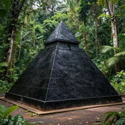 old photo of black pyramid in a jungle, 1789
