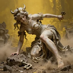 hyperrealist highly detailed neo-baroque goddess crushing earth into dust concept art pascal blanche key sage dramatic yellow lighting 8k wide angle shallow depth of field