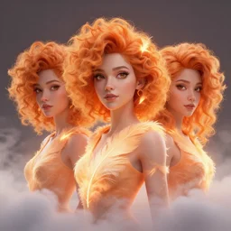 glowwave portrait of curly orange hair girls made of feathers mist and cloud from overwatch, au naturel, hyper detailed, digital art, trending in artstation, cinematic lighting, studio quality, smooth render, unreal engine 5 rendered, 3 d octane rendered, art style by pixar dreamworks warner bros disney riot games and overwatch.