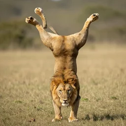 a lion with a lot of legs and hands doing a handstand
