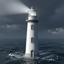 Wireframe render of a lighthouse in the middle of the atlantic ocean, 3DS max