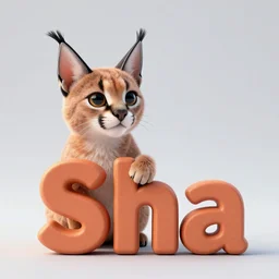 cute caracal and big cyrillic letter Sha, 3d octane render