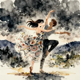 anime rooney mara modern dance, intricate watercolor painting by greg rutkowski, trending on pixiv