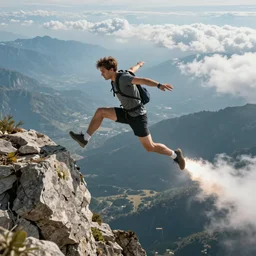 Jumping but feeling like my feet have rockets and I keep climbing and I see the world beneath me. I'm scared at first but then excited. My spirit is free. Dream sequence.