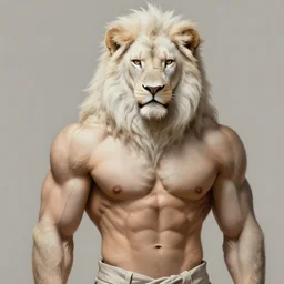 muscular male furry albino lion young handsome male dnd, muscle, painting by gaston bussiere, craig mullins, greg rutkowski, yoji shinkawa
