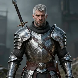 hyper realistic photography of a skyrim medieval warrior wearing a heavy steel armor portrait