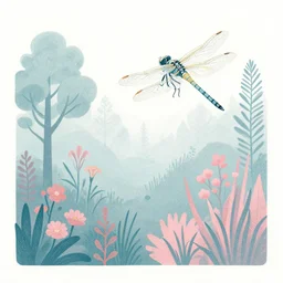 grainy risograph matte painting of lot of exotic vegetation, trees, flowers, tall grass, pastel matte colors, huge dragonfly robot in the foggy huge densed forest covered with web and cotton and a lot glowing zima blue flowers, night, fireflies, by chesley bonestell, hyperrealism, intricate detailed