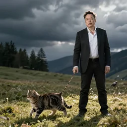 elon musk taking his cat for a walk