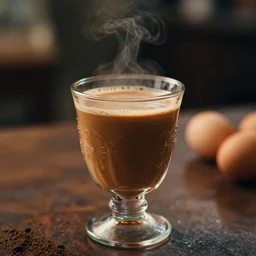 photograph of vietnamese egg coffee in ornate glass cup, cinematic lighting high bokeh, angelic detail