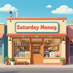 a record shop storefront, 1960s saturday morning cartoon background