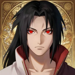 itachi uchiha, red glowing eyes, intricate, elegant, highly detailed, portrait, digital painting, artstation, concept art, smooth, sharp focus, illustration, art by artgerm and greg rutkowski and alphonse mucha