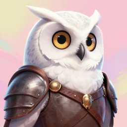 arrogant medieval portrait of white owl with one giant eye!!!! dressed with a leather armor, pixiv fanbox, dramatic lighting, maximalist pastel color palette, splatter paint, pixar and disney exploded - view drawing, graphic novel by fiona staples and dustin nguyen, peter elson, alan bean, wangechi mutu, clean cel shaded vector art, trending on artstation