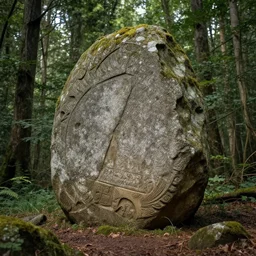 an old megalithic artifact overtaken by nature, deep in the forest, by rembrandt and max hay, intricate, detailed, photorealistic imagery, artstation
