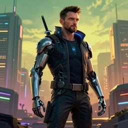 cyberpunk hugh jackman as the leader of a futuristic communist society, cybernetics, sharp lines, digital, artstation, colored in