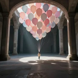 photo of the backrooms liminal space with balloons