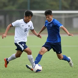 soccer player playing against a football player basketball