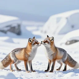 arctic foxes playing in the snow, digital art by Ross Tran, highly detailed, trending on artstationhq