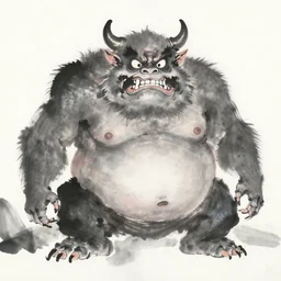 chinese ink painting of a fleshy monster