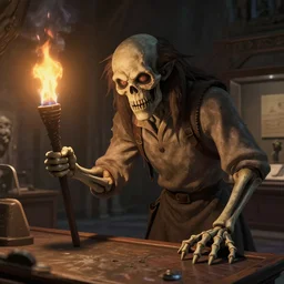 in the museum of monsters, the caretaker is the creepiest exhibit, with his boney hands and hunch back, and the torch he brandishes in his left hand. from scene in lord of the rings, clean, full of details, by makoto shinkai and thomas kinkade, matte painting, high definition, octane render, trending on artstation unreal engine