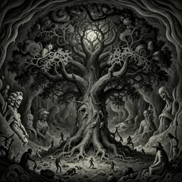 horrendous horrifying horror psychedelic art cosmic tree of massive interplanetary cave system by vincent di fate, gustave dore, pennington sibylla merian and yoji shinkawa apophasis shintaro kago apophasis godmachine victo ngai dzo olivier scott fischer dzo