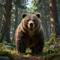 a angry bear in a forest in the style of rollerdrome ( 2 0 2 2 )